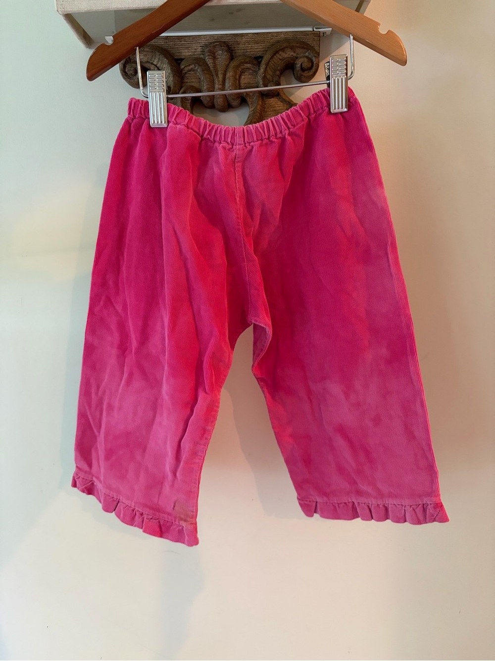 Girls Pink Ribbed Ruffle Hem Pants